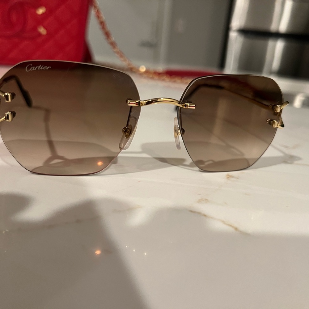 Cartier Gold Brown Rimless Sunglasses